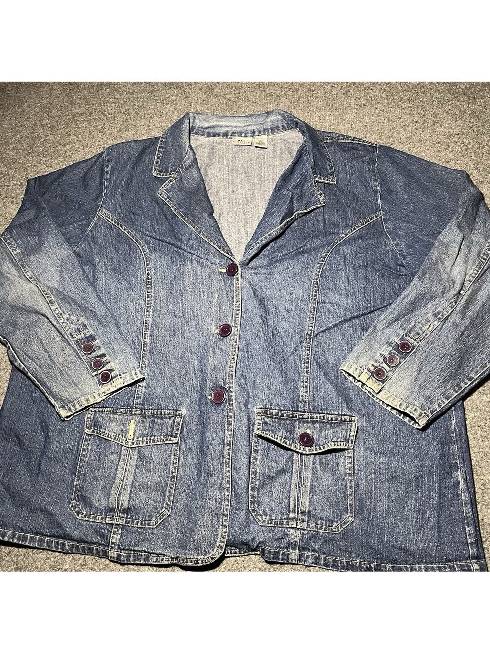 B.C.I. Clothing Jacket Womens 26/28 W Denim Cotton Blue Button Up Distressed